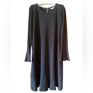 Women’s LOFT Black Long Sleeve Midi Dress with Ruffle, Size XL